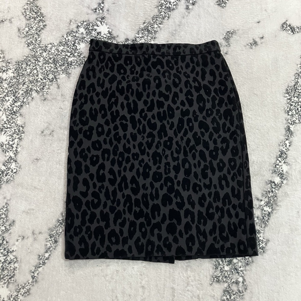Ann Taylor Pencil Skirt Womens Size 4 Black Leopard Flocked Animal Print
